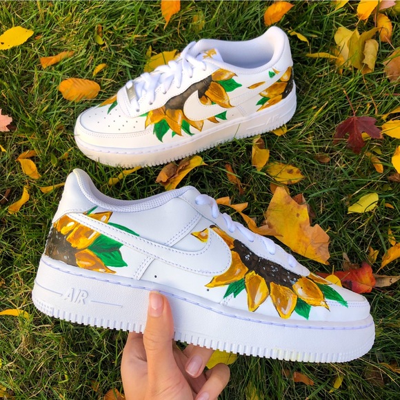 Hand Painted Sunflower Airforce 1s - Picture 3 of 3